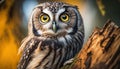 Animal portrait Eagle owl perched on tree branch ,generative AI Royalty Free Stock Photo