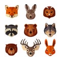 Animal portrait flat icon set