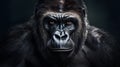 gorgeous colored frontal portrait of a male gorilla against a dark background