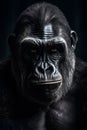 gorgeous colored frontal portrait of a male gorilla against a dark background