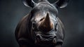 colored frontal portrait of a rhinoceros in front of a dark background