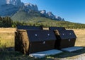 Animal proof garbage dumpsters in a park in Canmore, Alberta, Canada