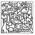 Animal puzzle Doodle drawing. Children`s style