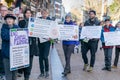 Animal Rights protest by Oxford Vegan Action in Oxford, Group of people walking with signs and postulating their ideas