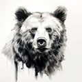 Spray Painted Realism: Monochrome Bear Head With Water Splashes