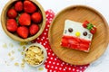 Animal sandwich, cat face sweet sandwich with strawberries Royalty Free Stock Photo