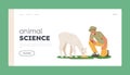 Animal Science Landing Page Template. Zoologist Study Animal In Natural Habitat. Scientist Naturalist Explore Lama