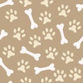 Animal seamless pattern of paw footprint and bone Royalty Free Stock Photo