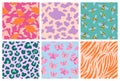 Seamless patterns set. Fish, minimalistic prints, bees and butterflies Royalty Free Stock Photo