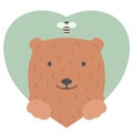 Animal set. Portrait of a bear in love in flat