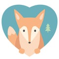 Animal set. Portrait of a fox in love in flat