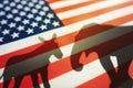 Animal shadows on the flag. Democrats vs republicans are in ideological duel on the american flag. In American politics US parties Royalty Free Stock Photo