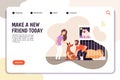 Animal shelter concept. People with homeless dog pets. Internet landing vector page