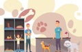 Animal shelter homeless pets, adoption banner layout. Finding new house for pet and homeless domestic animals care