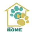 Animal shelter or pet shop isolated icon home and paw