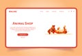 Animal shop landing page template. Online pet store. Dog cat shop. Pets care