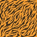 Texture of bengal tiger fur, orange stripes pattern. Animal skin print. Safari background. Vector Royalty Free Stock Photo