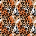 Animal skin seamless pattern. Ink brush stroke spots, blots, splatter Royalty Free Stock Photo