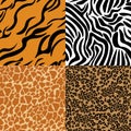 Animal skin seamless pattern, set of four animalistic prints Royalty Free Stock Photo