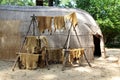 Animal skins drying at a native American house