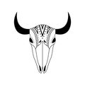 Animal skull in boho style with geometric ornaments. Tribal outline illustration