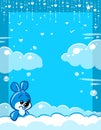 Animal sky clouds rabbit blue background character cartoon illustration