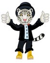 Snow snow leopard in fashionable suit cartoon