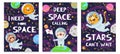 Animal in space. Hand drawn cute funny animals in space suit, futuristic poster with lettering, childrens print cartoon Royalty Free Stock Photo