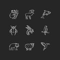 Animal species chalk white icons set on black background Royalty Free Stock Photo