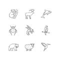 Animal species pixel perfect linear icons set Royalty Free Stock Photo