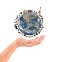 Animal stand around the world on the hand Royalty Free Stock Photo