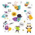 Animal Superhero Dressed in Mask and Cape or Cloak Vector Set