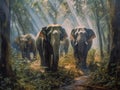 Animal. Thai elephants in the forest. Generative Ai