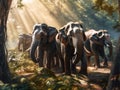 Animal. Thai elephants in the forest. Generative Ai