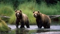 Animal in their natural environment, bears in local wild life forest , generated AI