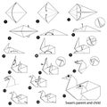 Step by step instructions how to make origami A Swan Parent And Child Royalty Free Stock Photo