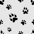 Animal tracks seamless pattern. Dog or cat paws print vector isolated on white background. Trail footpath wildlife Royalty Free Stock Photo