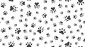 Animal tracks vector seamless pattern with flat icons. Black white color pet paw texture. Dog, cat footprint background Royalty Free Stock Photo