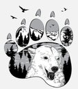 Animal trail. Bear in the wilderness, double exposure for your design, wildlife concept Royalty Free Stock Photo