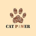 Animal vector pattern design with cat paw print in military desert camouflage and wordplay cat pawer converted from cat power