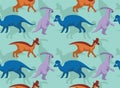 Dinosaur Hadrosaur Summer Set Cartoon Seamless Pattern Background Wallpaper Royalty Free Stock Photo