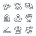 Animal welfare line icons. linear set. quality vector line set such as bat, farm, bear trap, veterinarian, chickens, bird cage,