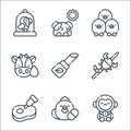 Animal welfare line icons. linear set. quality vector line set such as monkey, poultry, meat, scorpion, makeup, cow, chickens, dog Royalty Free Stock Photo