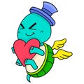 Animal winged turtle holding a heart is happily falling in love. doodle icon image kawaii