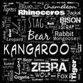 animal word cloud, word cloud use for banner, painting, motivation, web-page, website background, t-shirt & shirt printing, poster Royalty Free Stock Photo