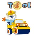 Animal worker drive a heavy tool, construction equipment, vector cartoon illustration