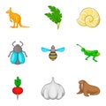 Animal world icons set, cartoon style Royalty Free Stock Photo