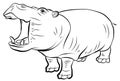 In the animal world. Image of an African hippopotamus. Black and white drawing, coloring.