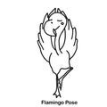 Animal yoga, flamingo pose. Cute flamingo hand drawn vector illustration in doodle style