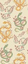 Animalistic texture with curled green and yellow serpents and herbs in pastel colors. Vector seamless pattern with snakes and